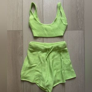 WeWoreWhat Neon Green Knit Chunky Cozy Stitch Sweater Set